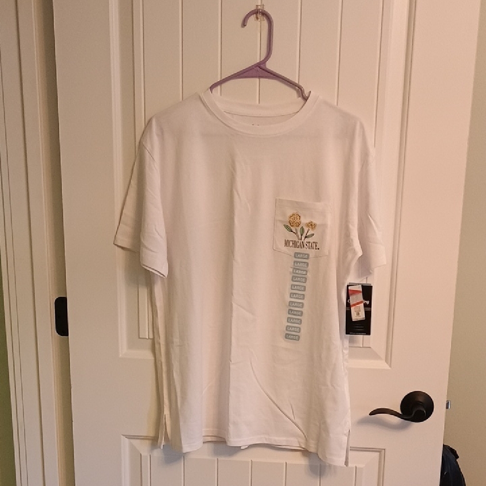 Vintage Woman Size L Michigan State White Tee with Michigan State Floral Design